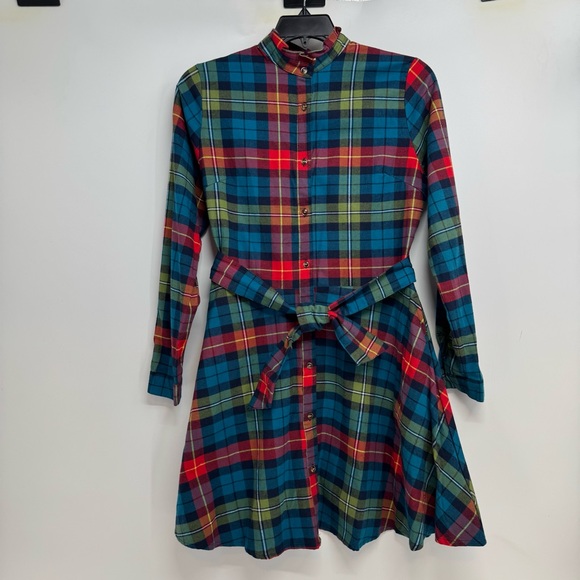 NWT Kiel James Patrick Size L Flannel Tartan Plaid Dress Tie Waist Pockets - Picture 2 of 15